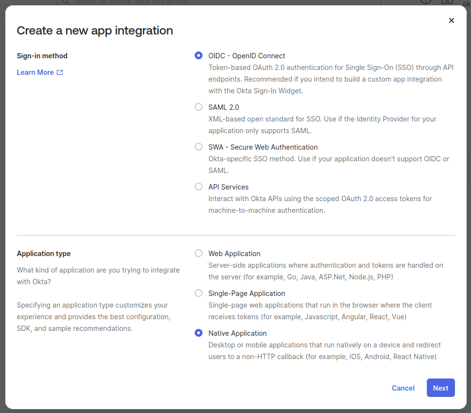 Create Okta application for CipherStash CLI